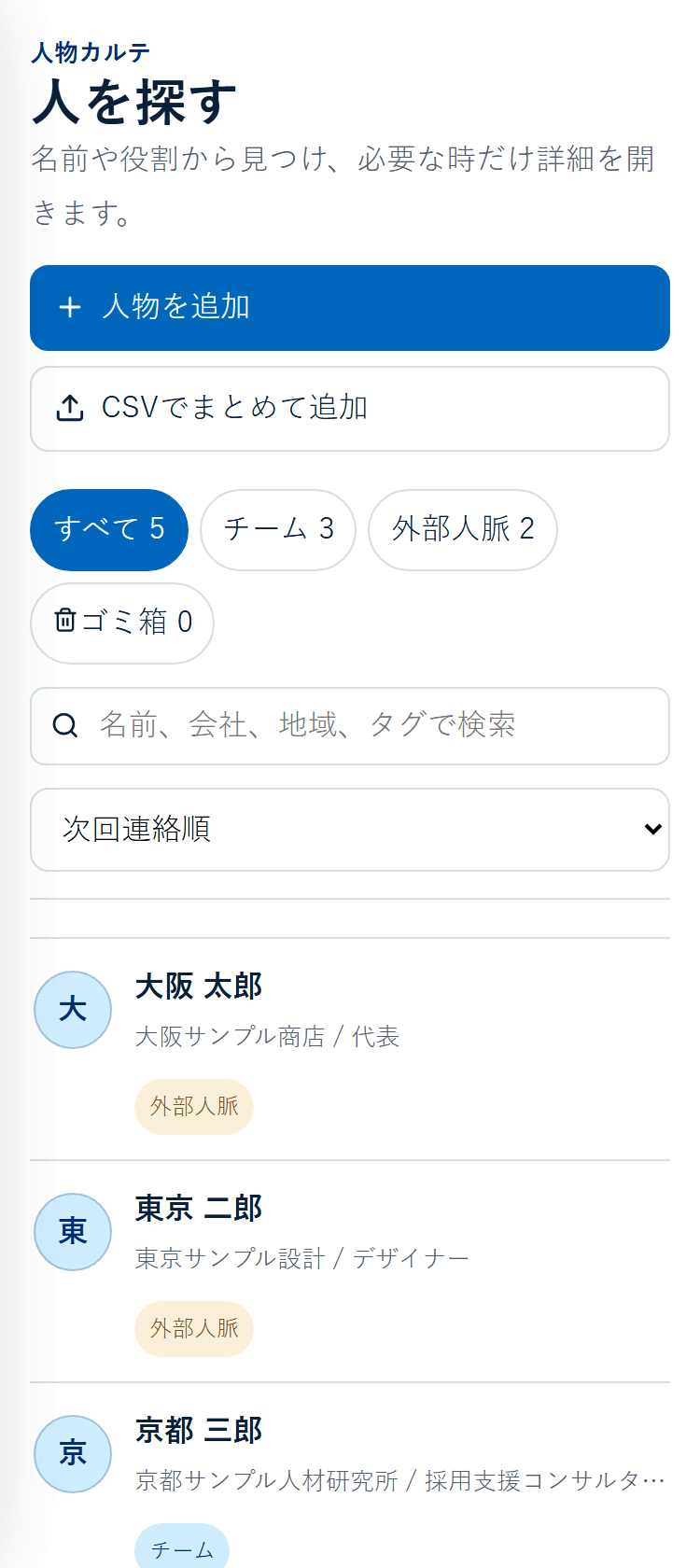 人物カルテ。名前や役割から探せます